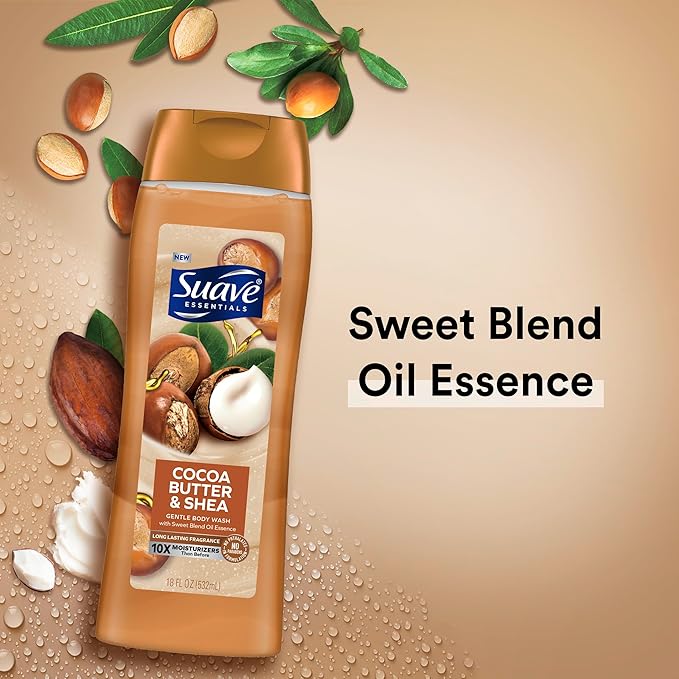 Suave Body Wash Bundle - Cocoa Butter &amp Shea and Ocean Breeze Scents 18 Oz Packs of 6