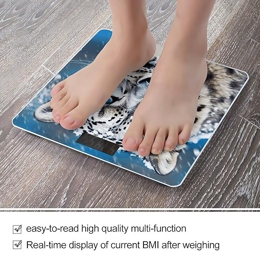 Blue Eyed Snow Leopard Scale with LCD Precision Weighing Scales Sturdy Tempered Glass Weight Scales Easy-to-Read Anti-Slip Weight Digital Bathroom Scale for Daily