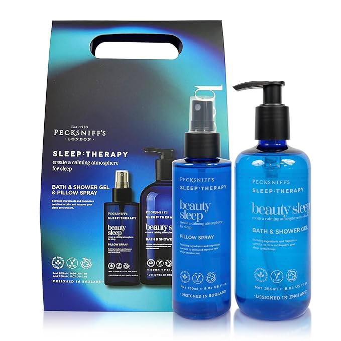 Pecksniff's Sleep Therapy Duo Gift Set – Beauty Sleep Bath &amp Shower Gel 300 ml &amp Pillow Spray 100 ml – Relaxing Aromatherapy for Restful Nights