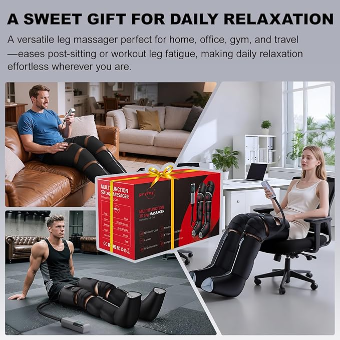 Leg Massager with Heat and Compression Foot Massager for Circulation and Pain Relief 3 Timers 12 Intensity 6 Modes3 Heating with Knee MassagerMother's Day Gifts for Man WomanBlack