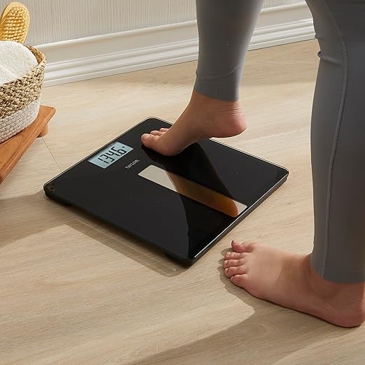 Taylor Light Powered Digital Bath Scale Large and Durable Platform Light Powered Panel with Endless Power No Batteries Needed Energy-Saving Easy to Use High 400 lb Capacity Black