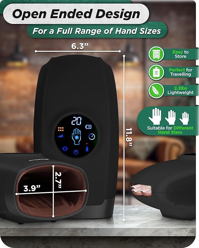 Lunix LX7 FSA Carpal Tunnel &amp Wrist Pain Relief Device Heated Air Compression Hand Massager for Arthritis Mothers Day Gifts for Women &amp Mom Touchscreen Charcoal Black