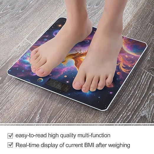 Golden Phoenix in Nebula Scale for Body Weight Sturdy Tempered Glass Weighing Scales with LCD Display Accurate Digital Bathroom Scale Convenient Body Fat Smart Scales Easy Read