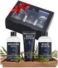 Shower Kit Men Bath and Body Gift Set For Him - Shower Gel Body Scrub &amp Body Cream Sandalwood &amp Cedar Scent 3 pcs 720ml - Skin Care Kit Fathers Day Birthday Idea for Him
