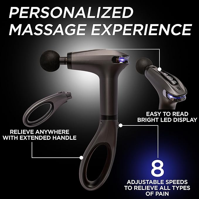 Massage Gun Deep Tissue | Percussion Massager for Back and Neck Pain Relief | Portable Handheld Muscle Massage Guns | Travel-Friendly Carry Case | Rechargable Extended Ergonomic Handle