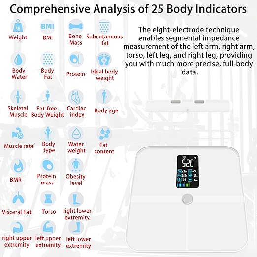 8 Electrode Smart Body Fat Scale Scales for Body Weight and Fat Large Display BMI Digital Weight Scale Composition Analyzer with Report Accurate Bathroom Scale for Weight Muscle White