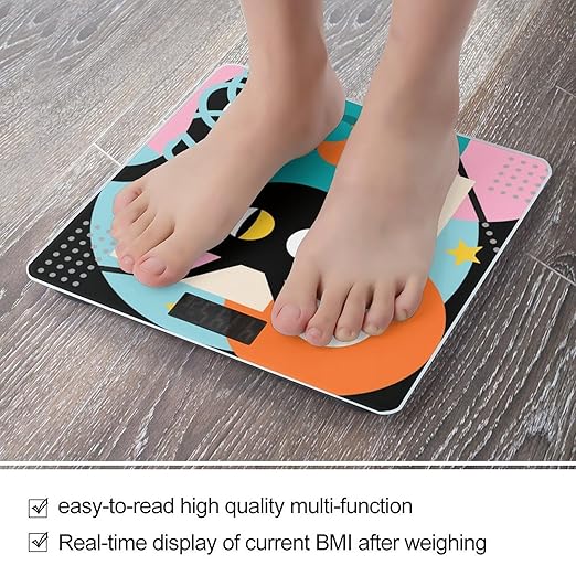 Colorful Cat Art Scale for Body Weight Sturdy Tempered Glass Weighing Scales with LCD Display Accurate Digital Bathroom Scale Convenient Body Fat Smart Scales Easy Read
