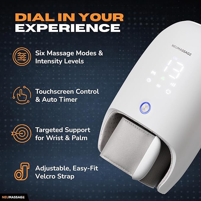 Hand Massager with Heat Cooling and Compression | Full-Hand and Wrist Coverage with Touchscreen &amp Palm Roller | Daily Massage at Home Office or Travel