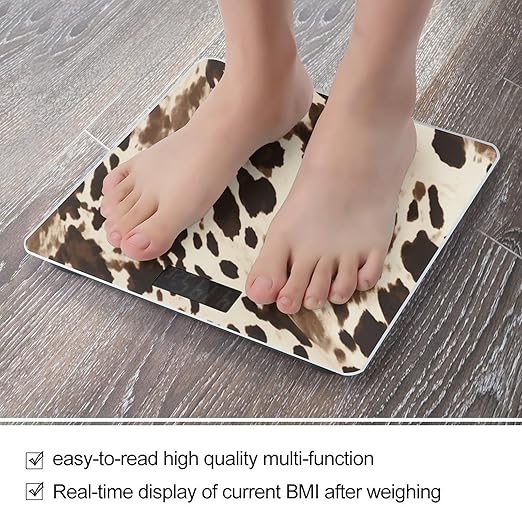 Cow Printed Scale for Body Weight Sturdy Tempered Glass Weighing Scales with LCD Display Accurate Digital Bathroom Scale Convenient Body Fat Smart Scales 400lb