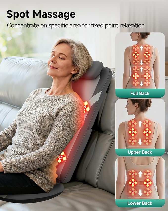 Snailax Gifts for Men Women Chair Back Massager for Full Back Pain Relief Deep Tissue Vibration Heated Seat Cushion Long Track Dual 3D Shiatsu Rollers 3 Height Settings Foldable Massage Chair Pad