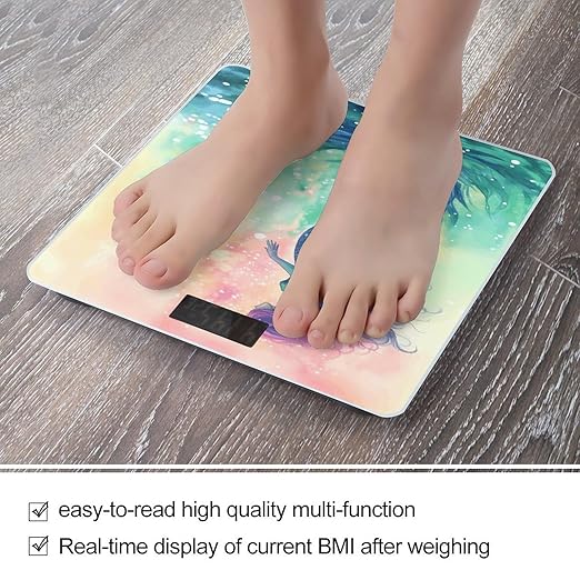 Beautiful Mermaid Tail Bathroom Scale Large LCD Backlight Display Digital Scale Rounded Corners Body Scales Automatic Power On/Off Bathroom Scales for Home Bedrooms