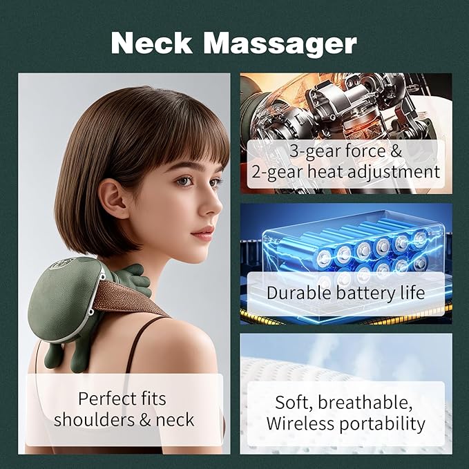 Neck Massager with Heat for Pain Relief Deep Tissue Cordless Neck and Shoulder Massager with Heat and Fingers Bionic Hand Electric Cervical Back Massagers