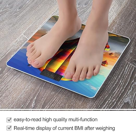 Hot Air Balloons Weight ScaleClear LED Display Bathroom Digital Weighing ScaleTempered Glass Digital Bathroom Scale for Body Weight Capacity Up to 400 Lbs