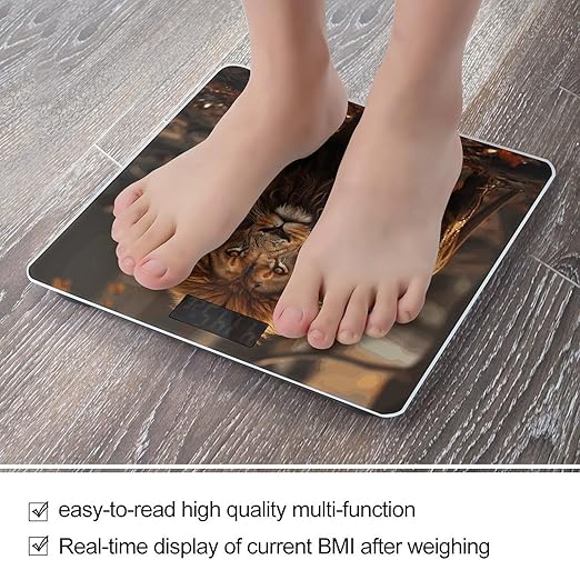 Digital Bathroom Scale for Body Weight Scale with Bright LCD Display High Accuracy Step-On Technology Auto On/Off Lion Image Digital Scales 400 Lbs /180kg