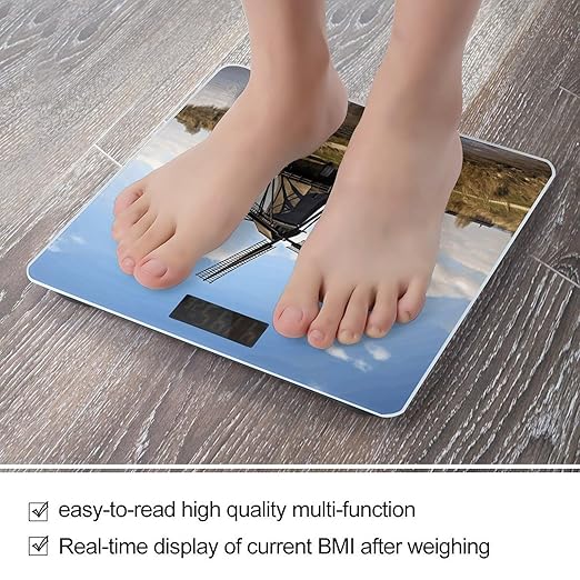 Windmills Bathroom Scale Large LCD Backlight Display Digital Scale Rounded Corners Body Scales Automatic Power On/Off Bathroom Scales for Home Bedrooms
