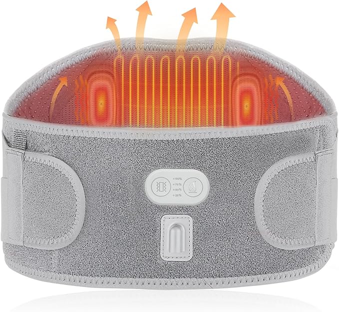 CUEHEAT Heated Waist Belt - Cordless Heating Pad for Lower Back Pain ReliefFSA Eligible HSA Electrical Heating and Massage Rechargeable Battery Powered (Gray Waistline 29-57 inch)