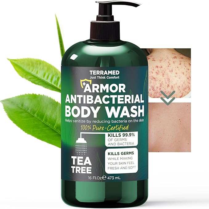Antibacterial Body Wash with Tea Tree Oil | Antibacterial Soap for Men &amp Women | Kills 99.9% of Germs &amp Bacteria | Helps with Back Acne Body Odor &amp Skin Irritation | Daily Body Cleanser 1