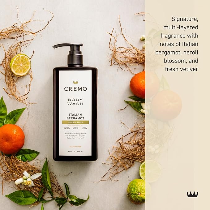Cremo Rich-Lathering Italian Bergamot Body Wash for MenNotes of Italian BergamotNeroli Blossomand Fresh Vetiver32 Fl Oz(Pack of 2)