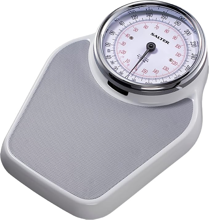 Salter Pro-Helix Professional Oversized Bathroom Scale with Grey Vinyl Anti-Slip Bath Mat 400 LB Capacity Analog Scale 18.25 x 13.0 inch Grey