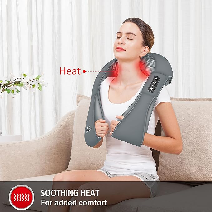 Snailax Cordless Neck Massager Shiatsu Back Shoulder Massager with Heat Portable Rechargeable Massagers for Neck and Back Pain Relief Electric Massager Pillow Gift for WomenMen(Grey)