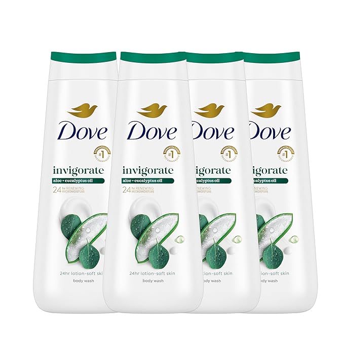 Dove Body Wash with Pump 4 Count Invigorate Aloe &amp Eucalyptus For 24hr Lotion-Soft Skin Moisturizing Skin Cleanser with No Sulfates No Parabens