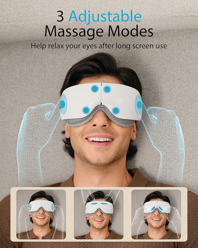SKG Heated Eye Massager with Heat &amp Compression Ultra-Quiet Eye Mask Massager for Relaxation and Eye Strain Relief Ideal Christmas Gift for Women and Men (ES500)