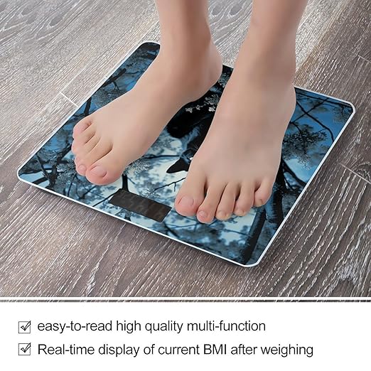 Black Cat on Tree Bathroom Scale for Body Weight LCD Display Digital Bathroom Scale Tempered Glass Bathroom Weight Scales Fashion Smart Scales for Home Bedroom 400 Lb
