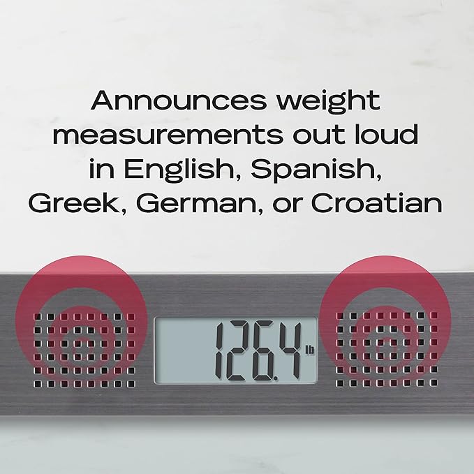 Taylor Talking Bathroom Scale for Seniors 440 lb Capacity Glass Digital Body Weight Scale with Loud Voice Readout Gray