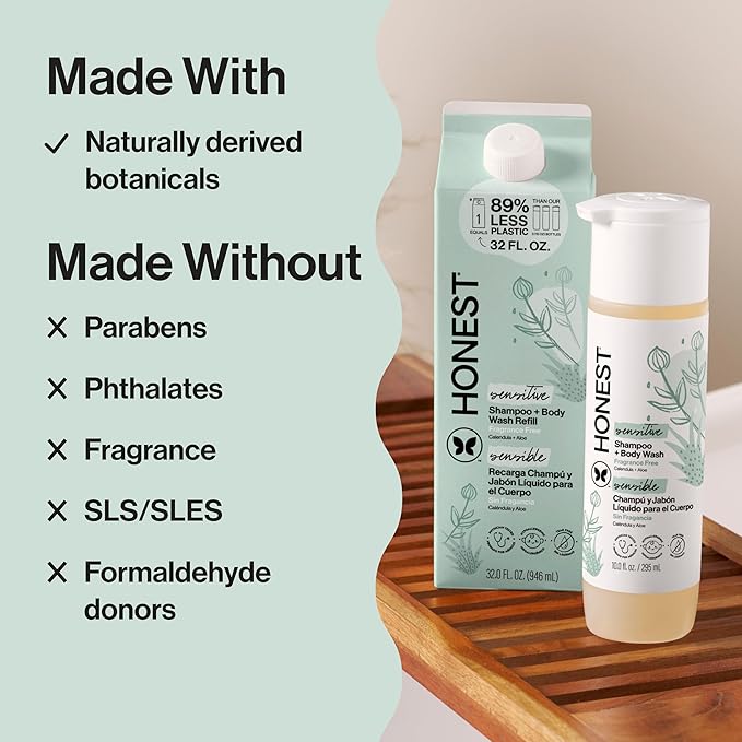 The Honest Company 2-in-1 Cleansing Shampoo + Body Wash Gentle Enough for Baby Dermatologist Tested Tear-Free Hypoallergenic Fragrance-Free