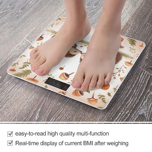 Nature Lovely Hedgehog LoversScale for Body Weight with LCD High Precision Weighing Scales Fashion Sturdy Tempered Glass Weight Scales Easy-to-Read Digital Bathroom Scale for Daily 400lb
