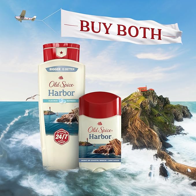 Old Spice Cleansing Body Wash for Men 24/7 Shower Fresh with Lasting Scent Cleanse &amp Refresh Gentle on Skin Vitamin B3 Harbor with Coastal Breeze + Driftwood Scent 18 oz (Pack of 4)