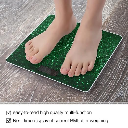 Green Sequin Sparkle Weight Scale Large Bathroom Scales Digital Weight with Bright LED Display Non Slip Automatic Weighing Scale Fashion Weighing Machine for Body