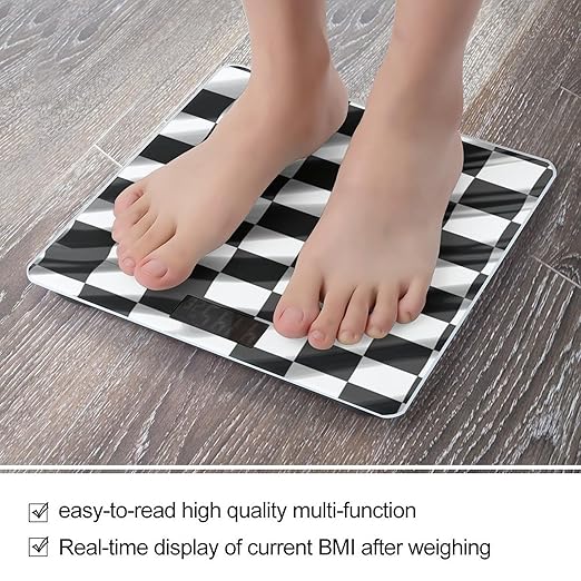 Black White Race Checkered Flag Bathroom ScaleHighly Accurate Digital Weighing Machine for People Bright LED Display Weight Scale for The Aldult Home Use