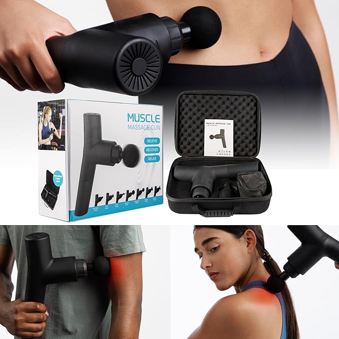 Deep Tissue Muscle Massage Gun | Powerful Handheld Percussion Massager | Back | Neck | Full Body Muscle Recovery | 22 lbs Stall Force | 8 mm Amplitude | 6 Speeds | Quiet | 240 Min Battery
