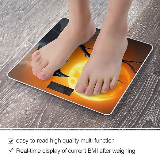 Men's Smart Scale for Body Weight Digital Bathroom Weighing Scale Automatic Switch Energy Saving Scale Full Moon Black Crow Raven Bird