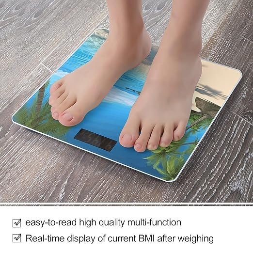 Hawaiian Beach with Palm Trees Weight Scale Large Bathroom Scales Digital Weight with Bright LED Display Non Slip Automatic Weighing Scale Fashion Weighing Machine for Body