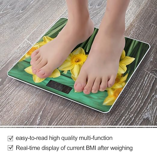 Yellow Daffodils Flowers Smart Scale for Body Weight Accurate Bathroom Scale with LED Display Digital Weight Scales Weighing Machine High Precision Scales for Bath Home