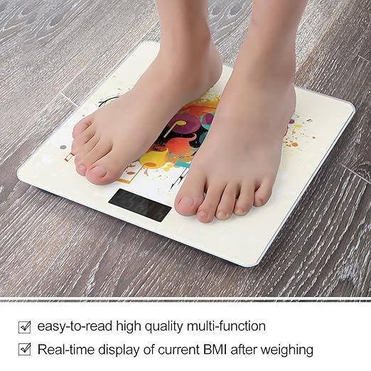 Abstract Music Themed Weight Scale Large Bathroom Scales Digital Weight with Bright LED Display Non Slip Automatic Weighing Scale Fashion Weighing Machine for Body