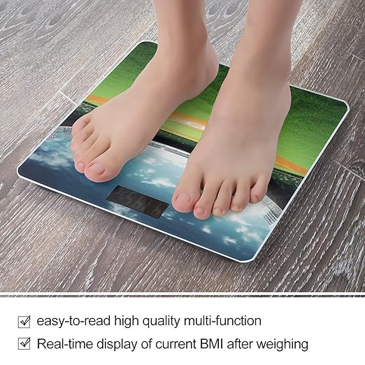 Green Baseball Field Backdrop Bathroom Scale for Body Weight Bathroom Weighing Scale with Backlit LCD Display Highly Accurate Measures Weight Up to 180kg