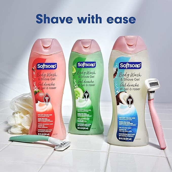 Softsoap Moisturizing Body Wash and Shave Gel Creamy Strawberry Scent 20 fl oz Bottle (Pack of 4)