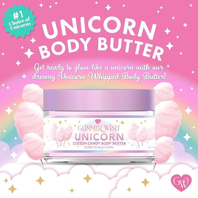 Glimmer Wish Unicorn Body Care Bundle – Shimmering Body Wash &amp Whipped Body Butter | Vanilla Cotton Candy Scent | Vegan Cruelty-Free Sulfate-Free Dermatologist Tested