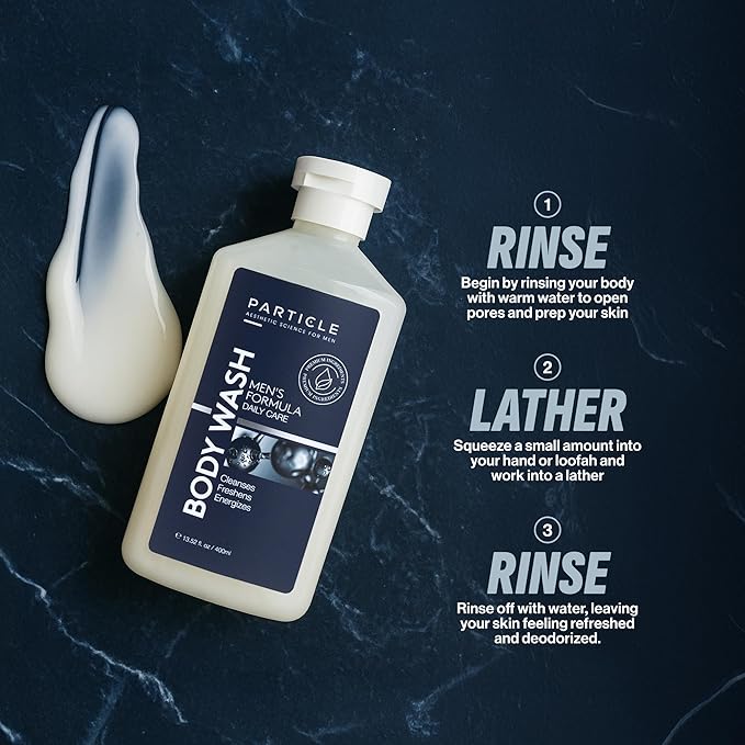 Particle Men’s Body Wash Daily Skin Care for Men with Dead Sea Minerals Hydrating Moisturizing Shower Gel and Cleanser for Men All Skin Types Fresh Citrus and Woody Scent 13.52 FL OZ
