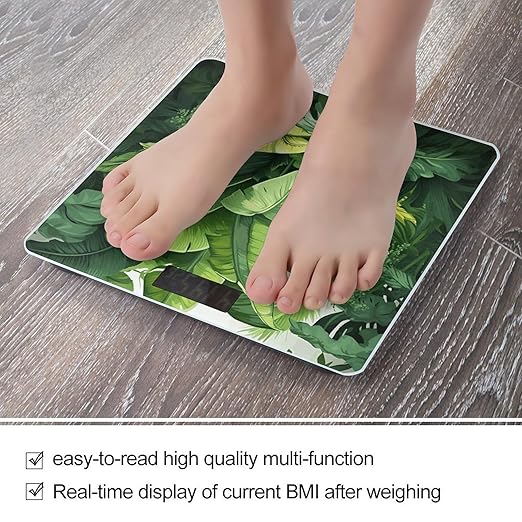 Cute Banana Leaves Scale for Body Weight Anti-Slip Tempered Glass Digital Bathroom Scales Clear LCD Display Weighing Scale Safe Rounded Corners Smart Scales