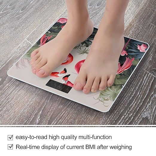 Pink Flamingo Birds on Background Digital Bathroom Scale for Body Weight Weighing Scale with Backlit LCD Display High Precision Measurements &amp Measures Weight Up to 180kg