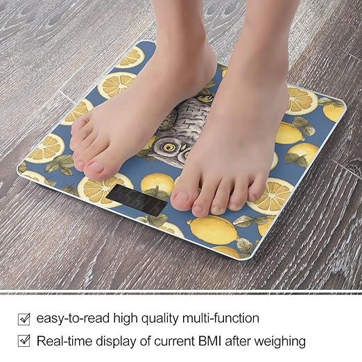 Lemon and Owl Digital Bathroom Scale for Body Weight Weighing Scale with Backlit LCD Display High Precision Measurements &amp Measures Weight Up to 180kg