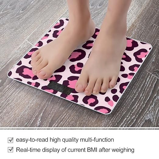 Men's Fashion Automatic Switch Digital Bathroom Weighing Scale Smart Scale Cheetah Leopard Print Floral Pink