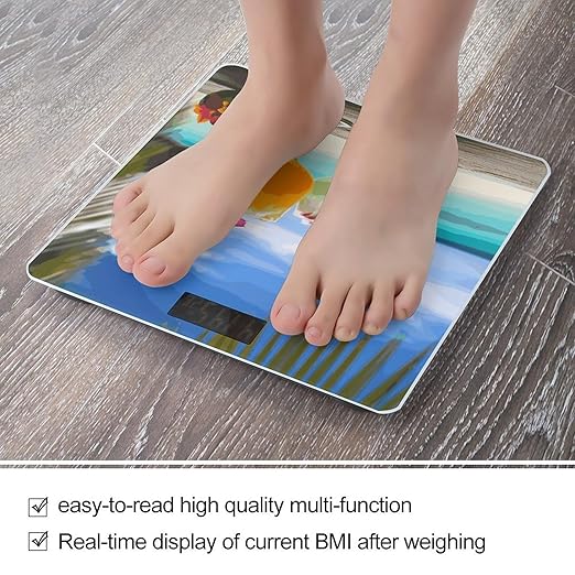 Tropical Beach Drink Weight Scale Digital Electronic Scales Bathroom Scale Larg LCD Backlight Display High Precision MeasurementsTempered Glass