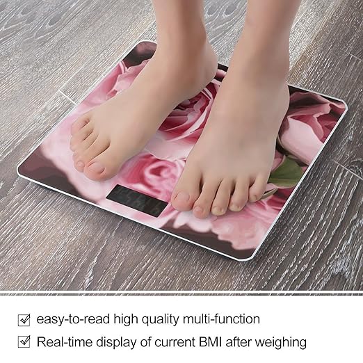 Pink Roses Bathroom ScaleHighly Accurate Digital Weighing Machine for People Bright LED Display Weight Scale for The Aldult Home Use