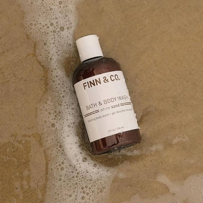 FINN &amp CO. White Sand Body Wash - Beach Inspired Scent with Aloe &amp Green Tea - Gently Cleanses Soothes &amp Softens Skin - Cruelty Free Body Cleanser for Men &amp Women | 8 oz