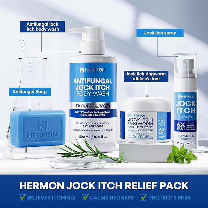 Hermon Antifungal Body Wash for Jock Itch: Tea Tree oil Body Wash for Jock Itch Ringworm Back Acne Athlete's Foot Tinea - Medicated Soap for Men and Women